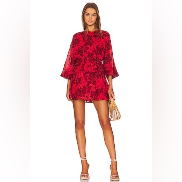 Faithful the brand Syrma Mini Dress floral red backless boho - Picture 1 of 6